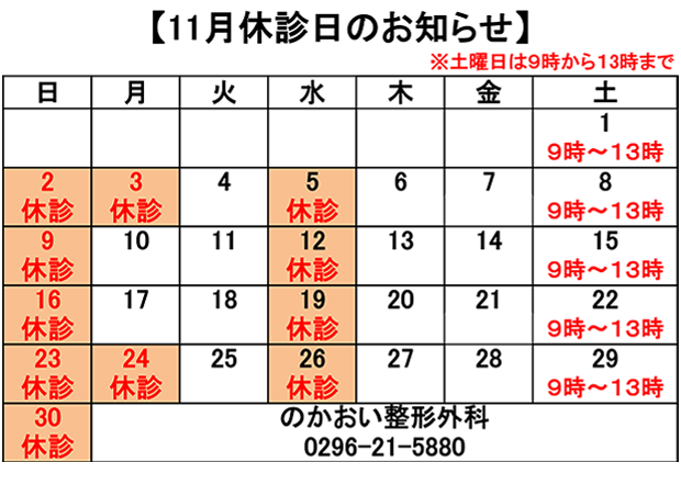 11月休診日のお知らせ