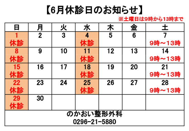 6月休診日のお知らせ